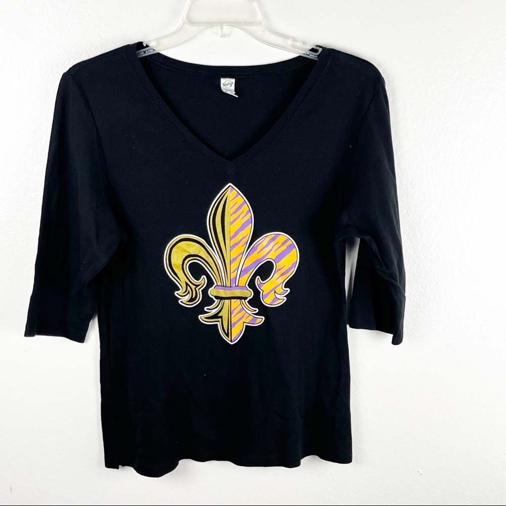 KAVIO Classic Black 3/4 Sleeves Saints LSU Fleur De Lis Top, Size XL Football